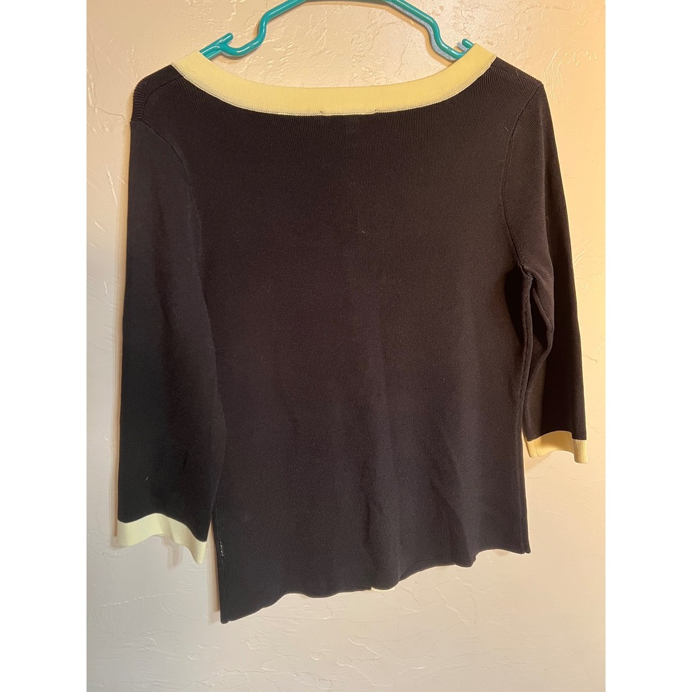 BCBGMAXAZRIA Black Yellow Contrast Trim Pearl Button Cardigan BC10503 Womens M - Picture 12 of 12